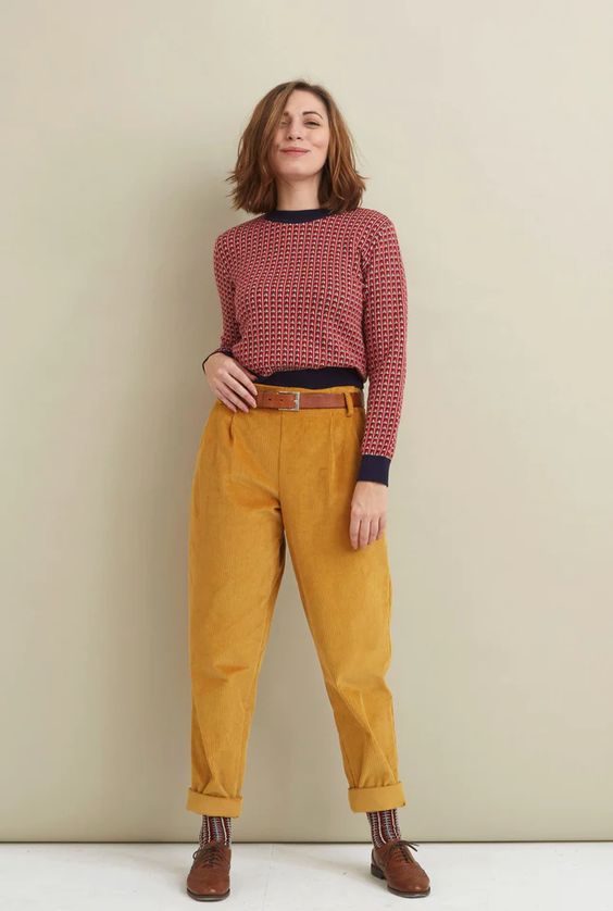 pantalon large jaune velours